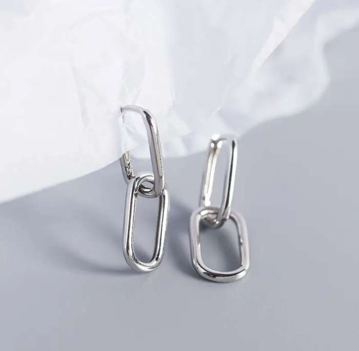 925 Silver Double Link Oval Earrings