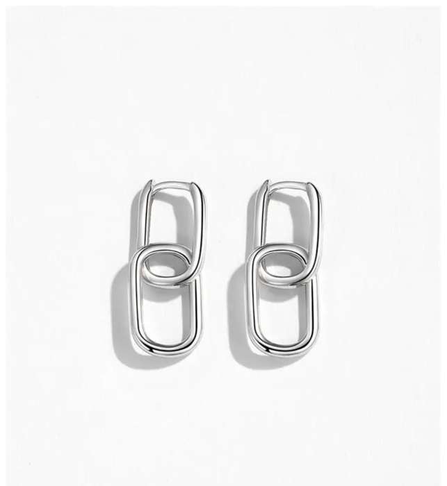 925 Silver Double Link Oval Earrings