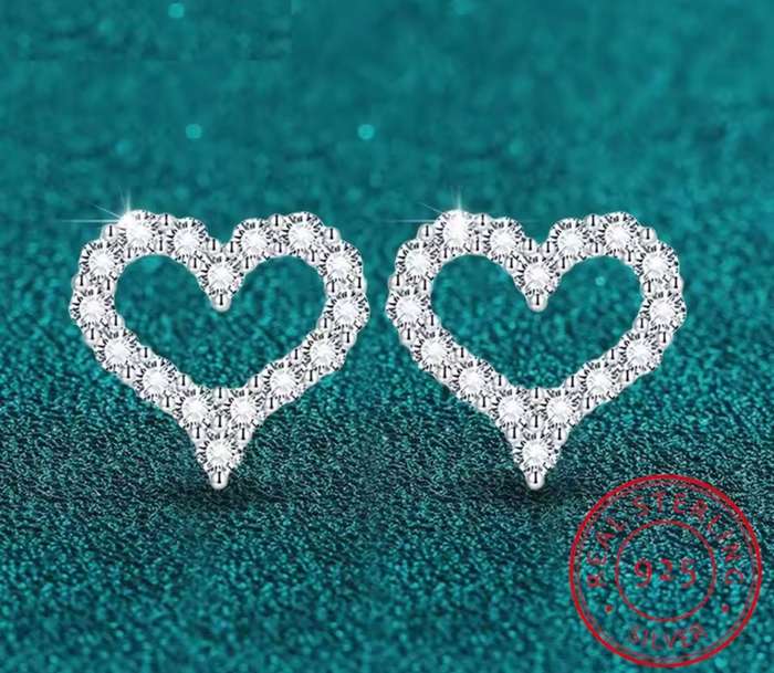 925 Silver CZ Heart Earrings