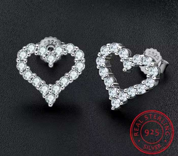 925 Silver CZ Heart Earrings