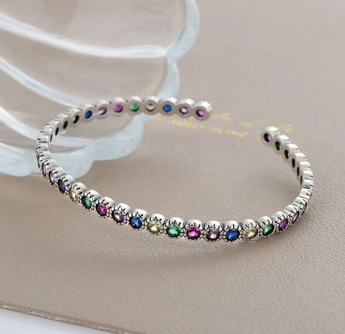 925 Silver Multicolour CZ Open Cuff Bangle