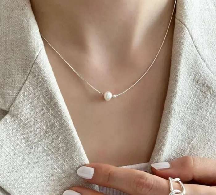 925 Silver Fresh Water Pearl Slider Necklace