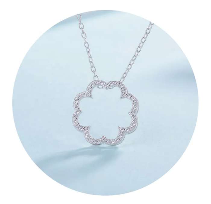 925 Silver Scrunched Scallops CZ Necklace