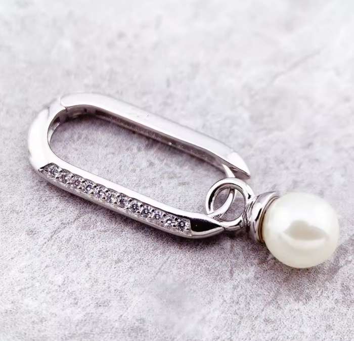 SPECIAL - 925 Sterling Silver Oblong Earrings with CZ  & Freshwater Pearl.