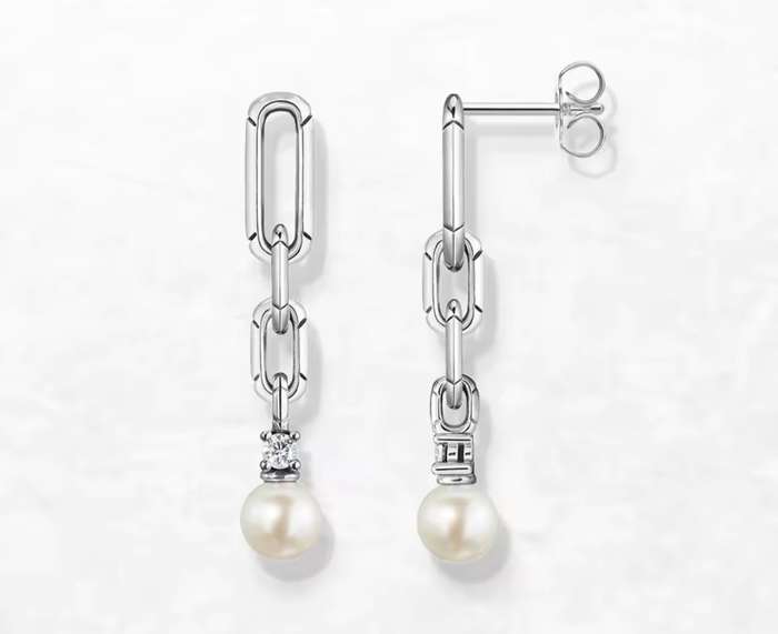 SPECIAL - 925 Sterling Silver Chain link Pearl Earrings