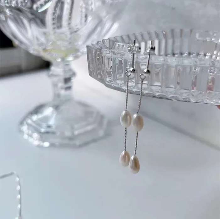925 Silver French Elegant Fresh Water Pearl Earrings