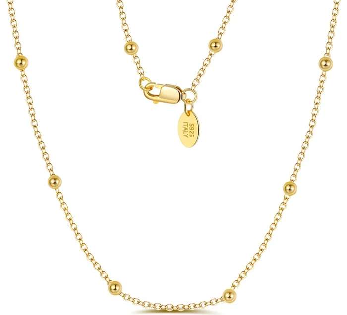 SPECIAL - Italian 925 Sterling Silver, 14k gold plated Ball Necklace