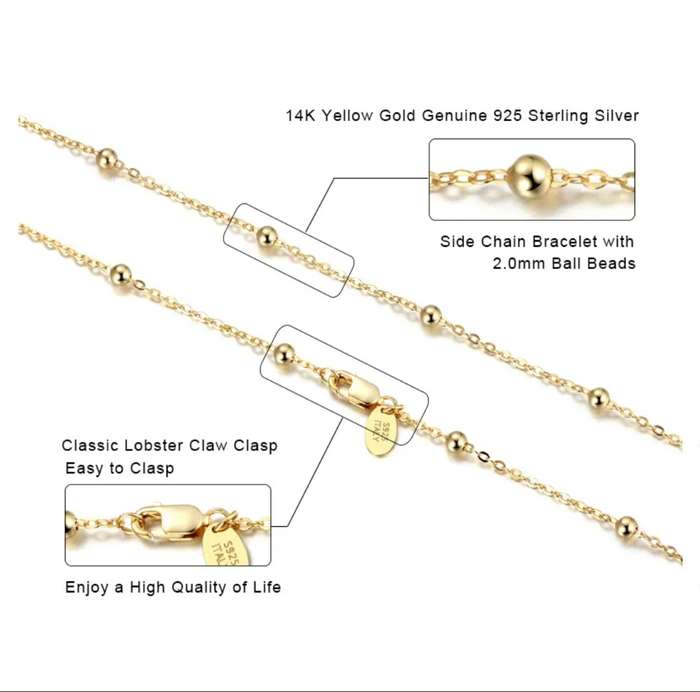 SPECIAL - Italian 925 Sterling Silver, 14k gold plated Ball Necklace