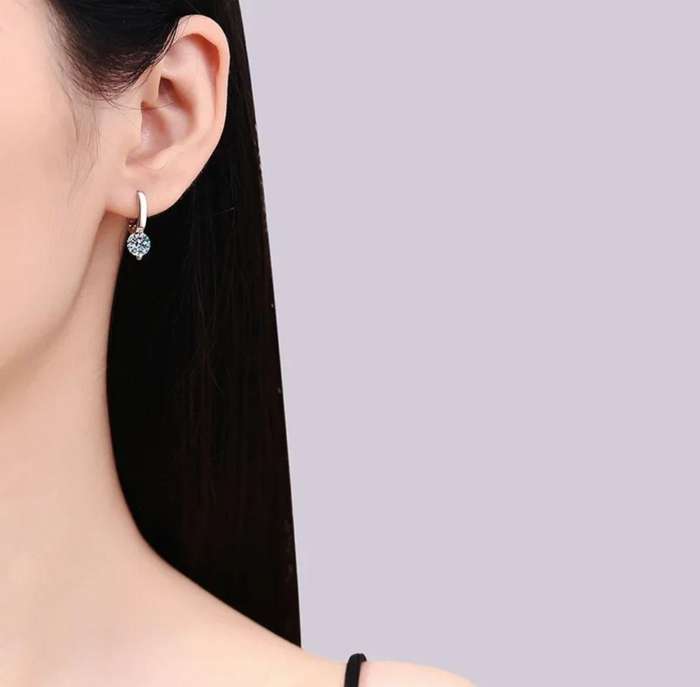 1ct Moissanite 925 Silver Hoop Earrings