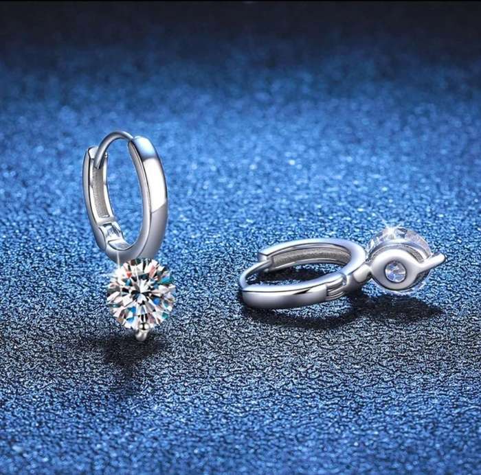 1ct Moissanite 925 Silver Hoop Earrings