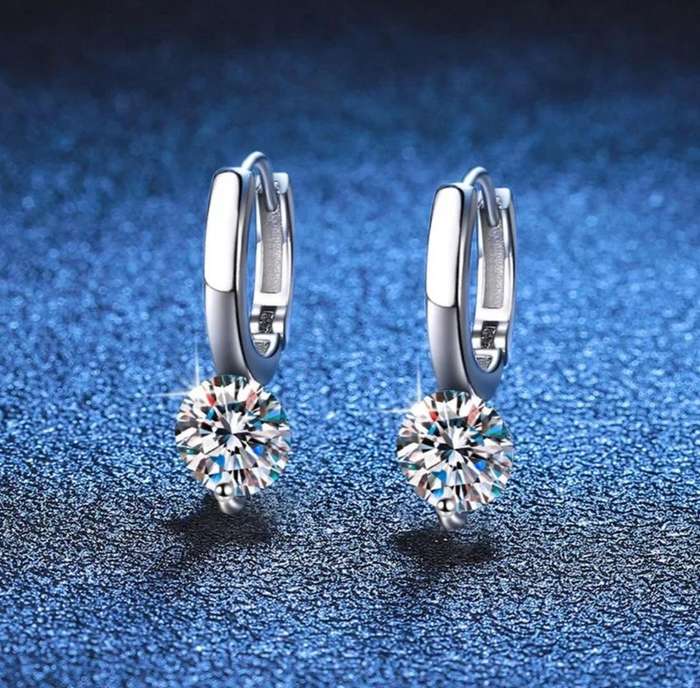 1ct Moissanite 925 Silver Hoop Earrings