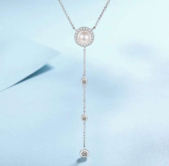 Moissanite and Fresh Water Pearl Necklace