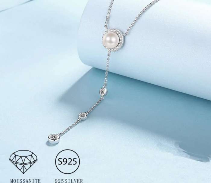 Moissanite and Fresh Water Pearl Necklace
