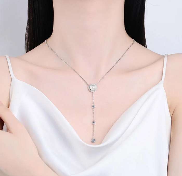 Moissanite and Fresh Water Pearl Necklace