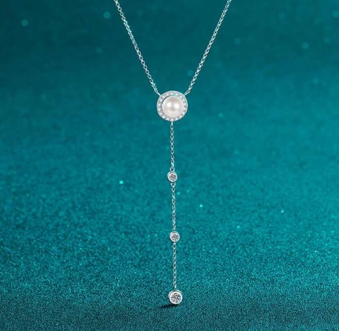 Moissanite and Fresh Water Pearl Necklace