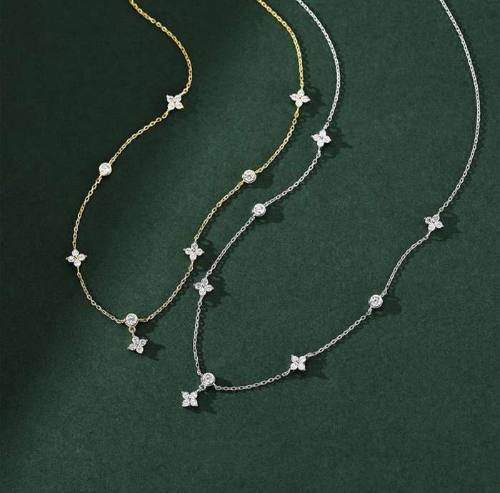 925 Silver Four Leaf Flower Necklace and Earrings