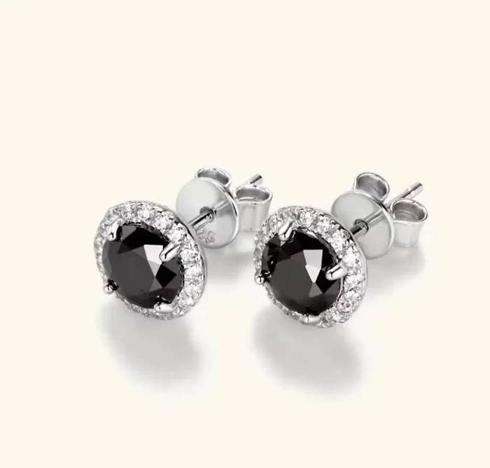 1ct Black Moissanite Stud Earings