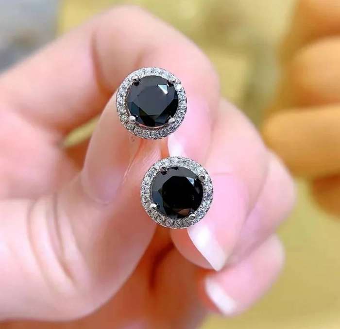 1ct Black Moissanite Stud Earings
