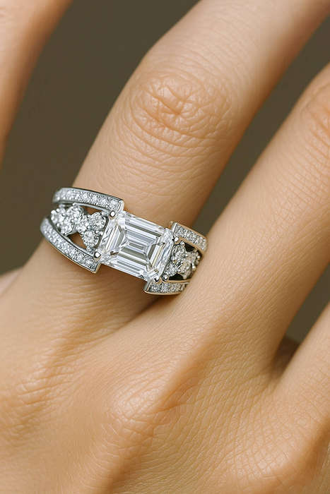 2ct Brilliant Emerald Cut Moissanite Ring