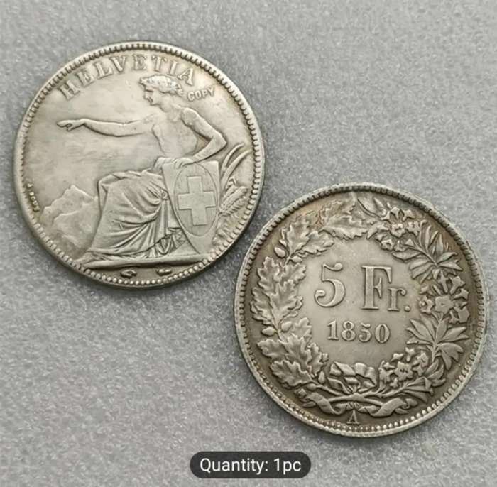 1850 Swiss Replica Commemorative Coin 5 Fr.