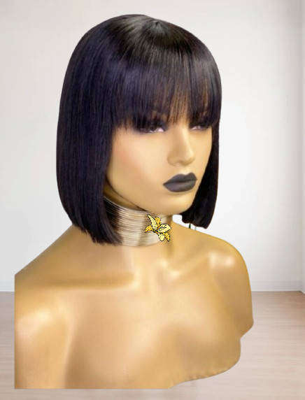 Brazilian Human Hair Bob Wig with Fringe 10 Inch