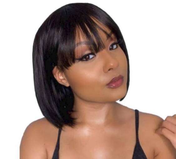 Brazilian Human Hair Bob Wig with Fringe 10 Inch