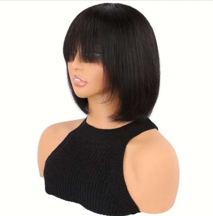 Brazilian Human Hair Bob Wig with Fringe 10 Inch