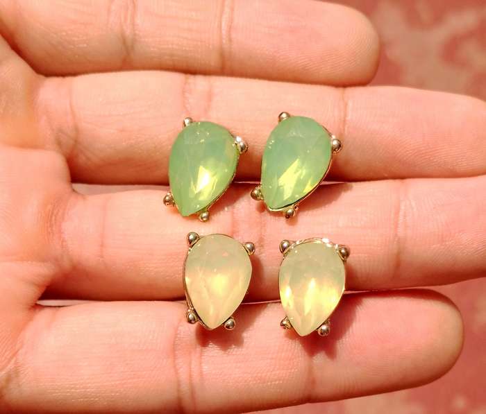Pear shaped Faceted Stud Earrings | Two pairs