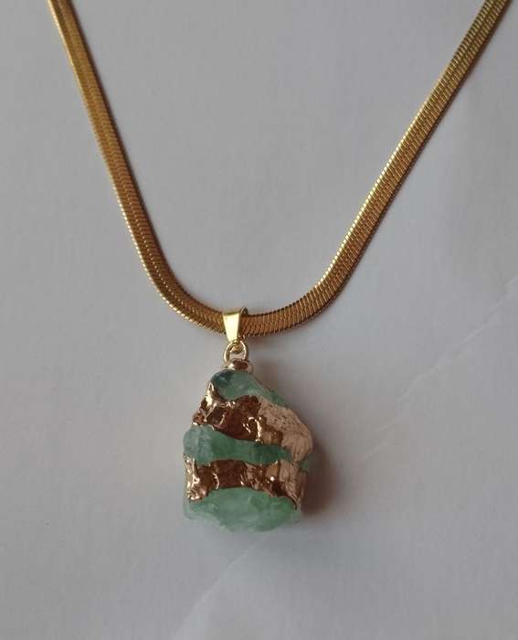 Stainless Steel Necklace with 18K Gold Plated Natural Stone Pendant
