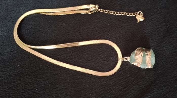 Stainless Steel Necklace with 18K Gold Plated Natural Stone Pendant