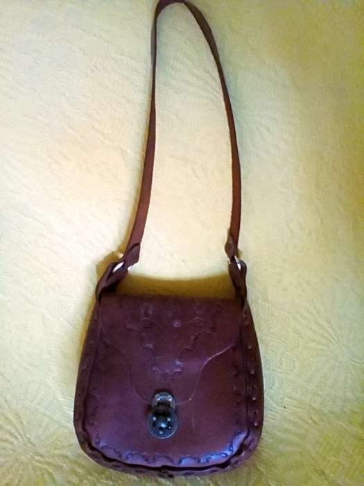 Vintage genuine leather, tooled shoulder bag