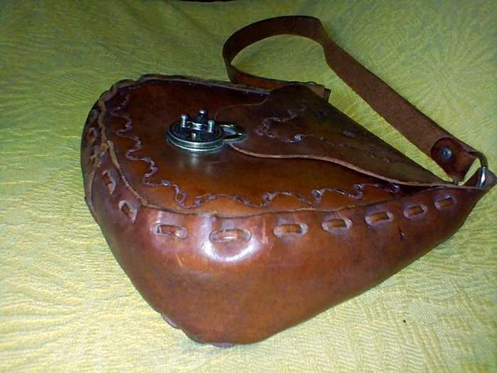 Vintage genuine leather, tooled shoulder bag