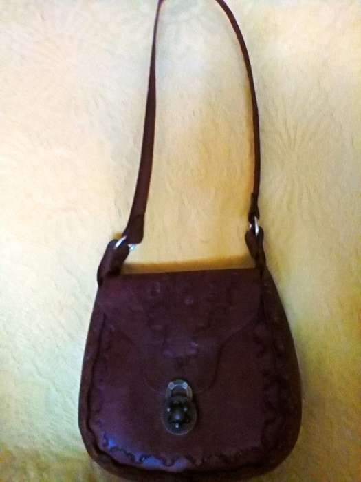 Vintage genuine leather, tooled shoulder bag
