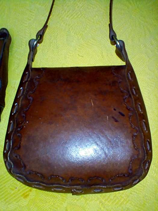 Vintage genuine leather, tooled shoulder bag
