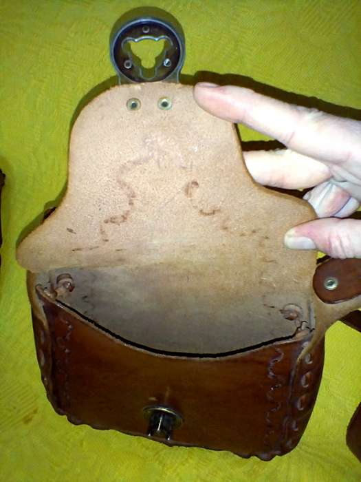 Vintage genuine leather, tooled shoulder bag