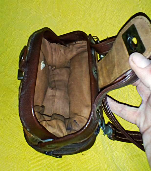 Small, patchwork, genuine leather satchel