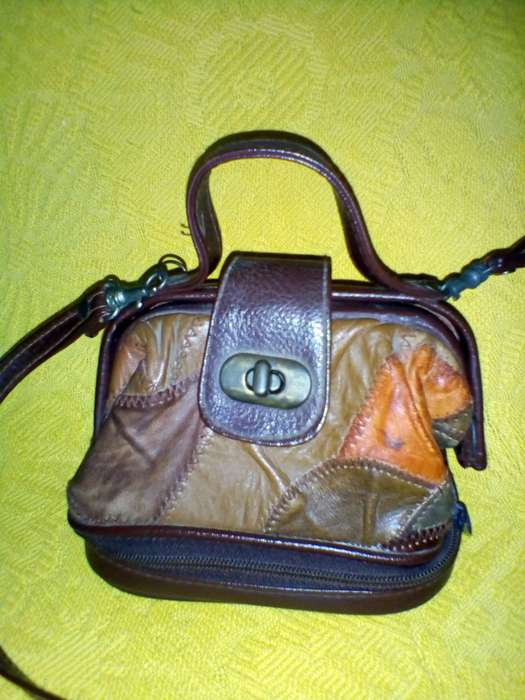 Small, patchwork, genuine leather satchel