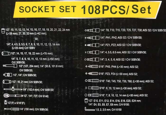 108 Piece Bebona Multipurpose Reinforced CR-V Tool Set