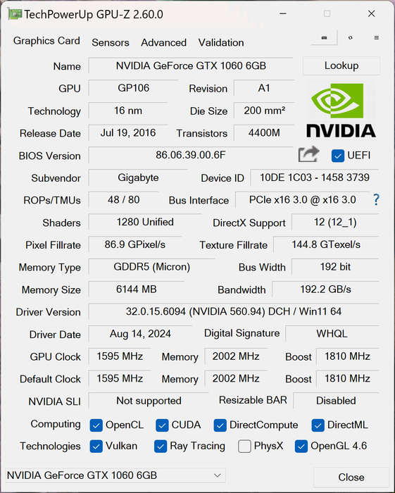 GIGABYTE GTX 1060 WindForce 2X OC 6Gb