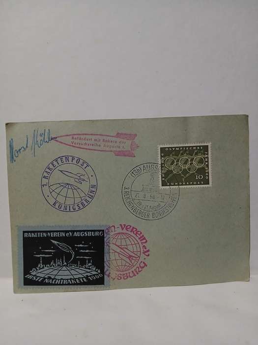 1960 ausburg Germany Rocket Flight Mail postcard autographed by Launcher