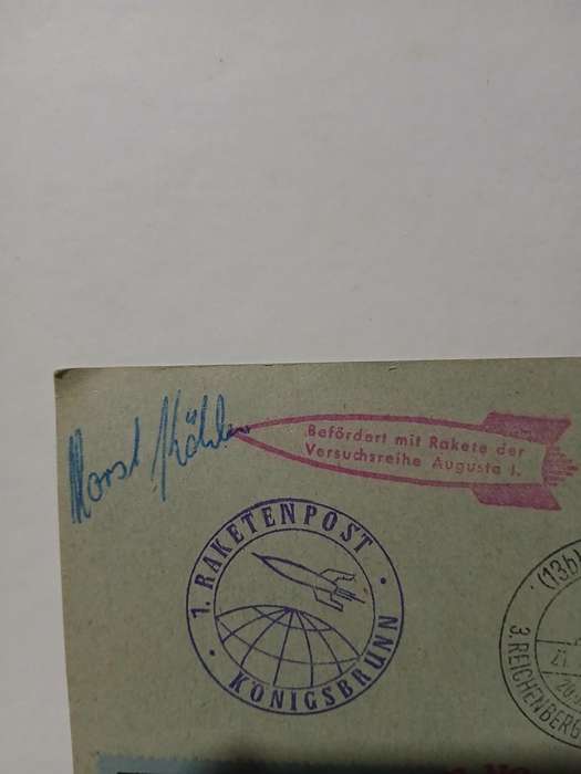 1960 ausburg Germany Rocket Flight Mail postcard autographed by Launcher