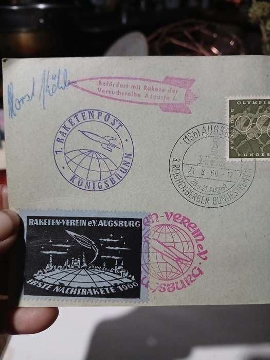 1960 ausburg Germany Rocket Flight Mail postcard autographed by Launcher