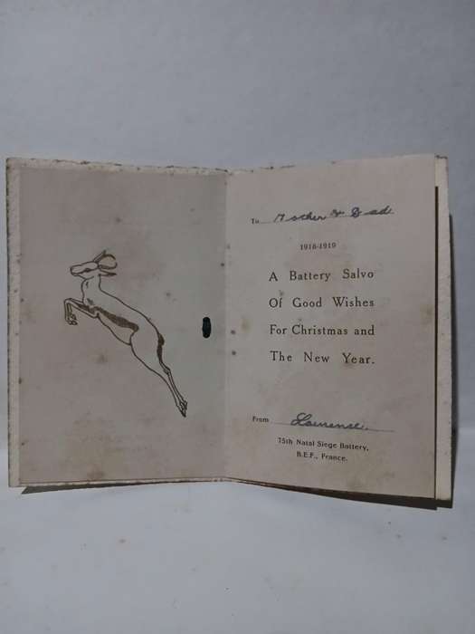 Vintage 1918 christmas card 75th Natal Siege Battery