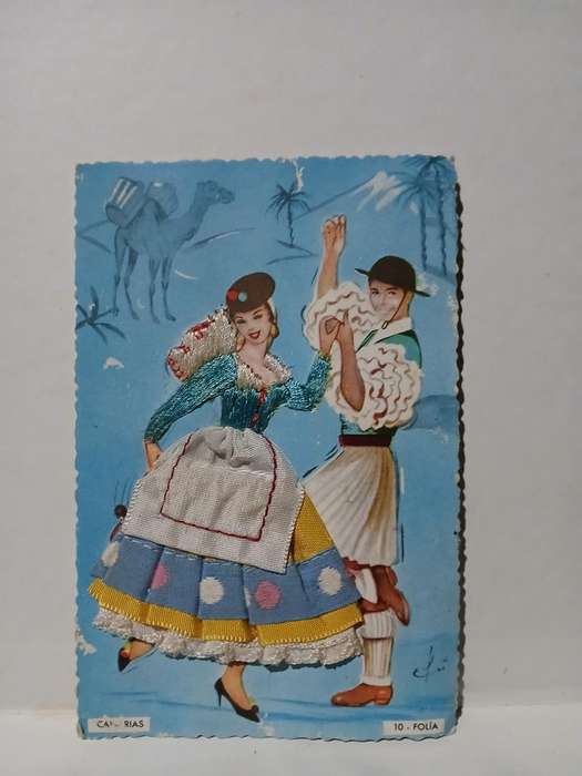 Vintage Madrid fabric and embroided postcard