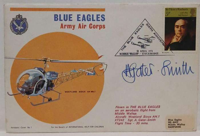 Autographed commemorative envelope flown in the blue eagles army corps flight 1974