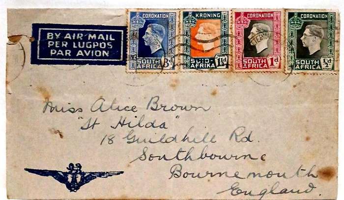 Airmail cover with 4 coronation  stamps