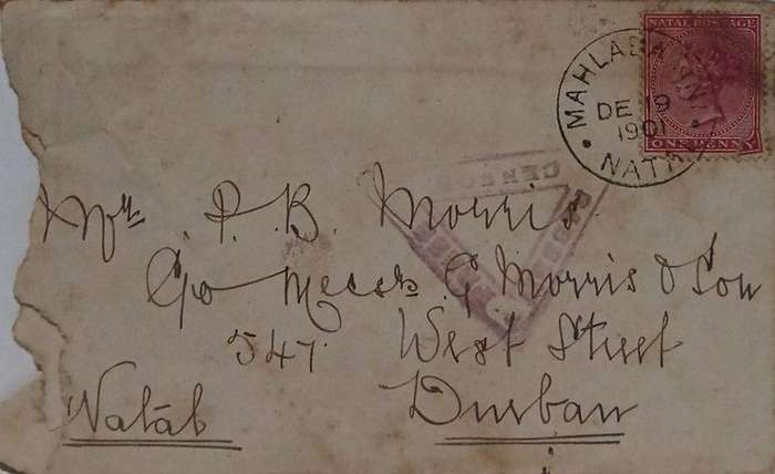 1901 second Boer war censorship cancelled envelope sent from mahlabathini