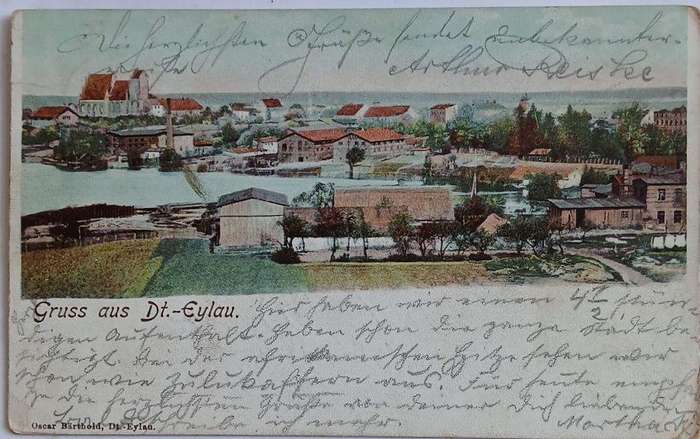 Vintage color chromo lith grus aus postcard from Dt.Eylau (Poland)