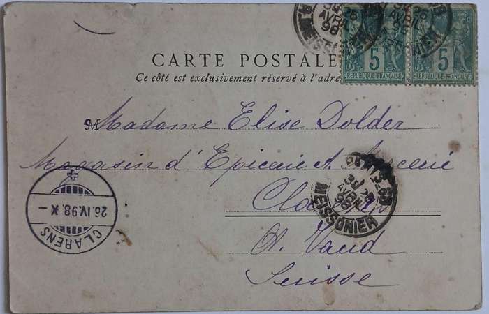 Vintage souvenir postcard from Paris, colour card from 1898