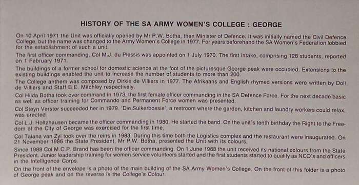 FDC SA Army Woman's College autographed by commanding officer col. BRAND